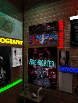 neon light and arts in the wall